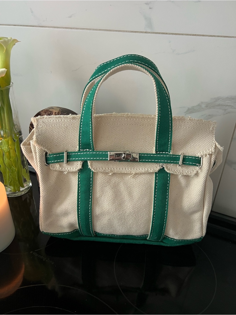 New Release Boatkin Inspired Small Canvas Tote Bag with Green Trim